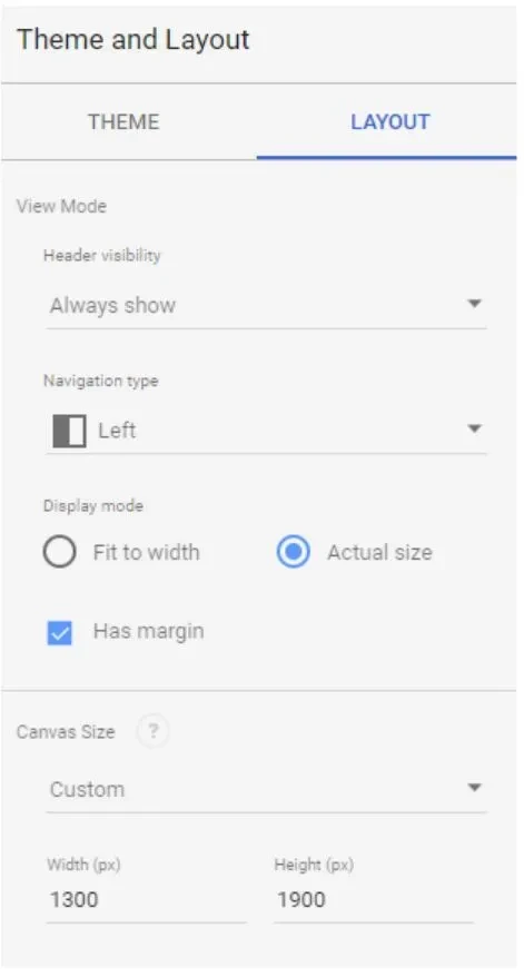 Theme layout size